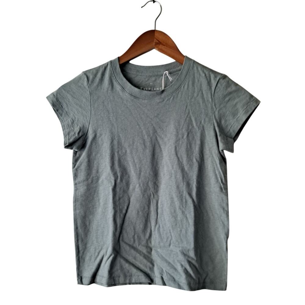 NWT Everlane Top 100% Cotton Box Cut Short Sleeve Tee Sage Green Womens Size XXS - Picture 2 of 8
